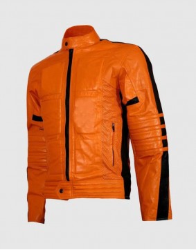 Men Orange Biker Leather Jacket